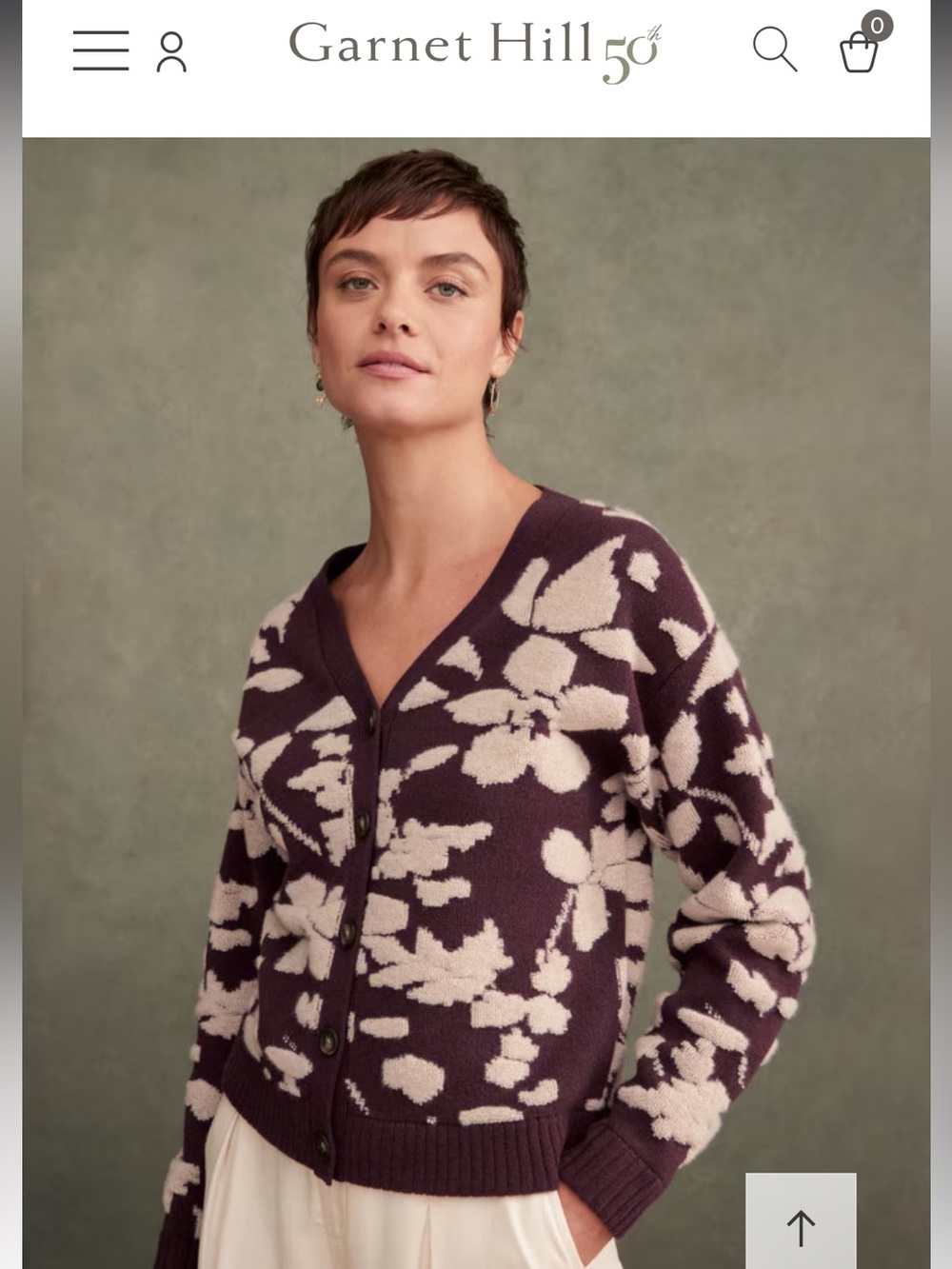 Garnet Hill Cashmere Iris Cardigan Button Up Sweater Plum Cream Luxury Cozy M